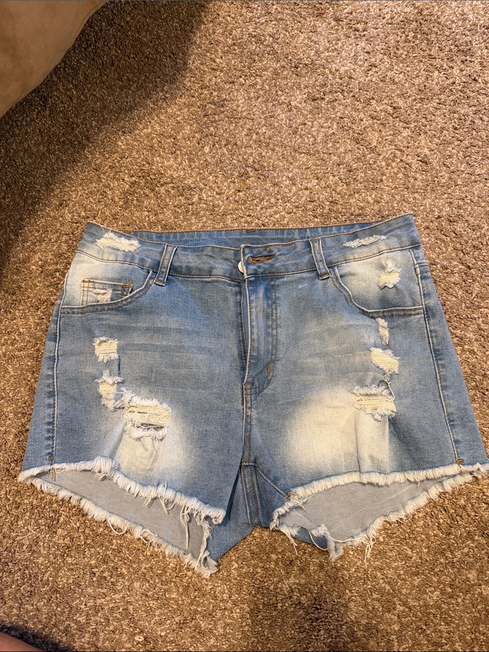 Light Blue Distressed Denim Shorts - Women
